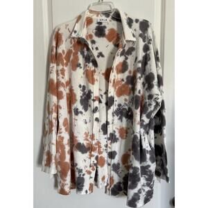 SPLA Mineral Wash Knit Oversized Cardigan Rust Grey Pattern Size M/L Pockets EUC